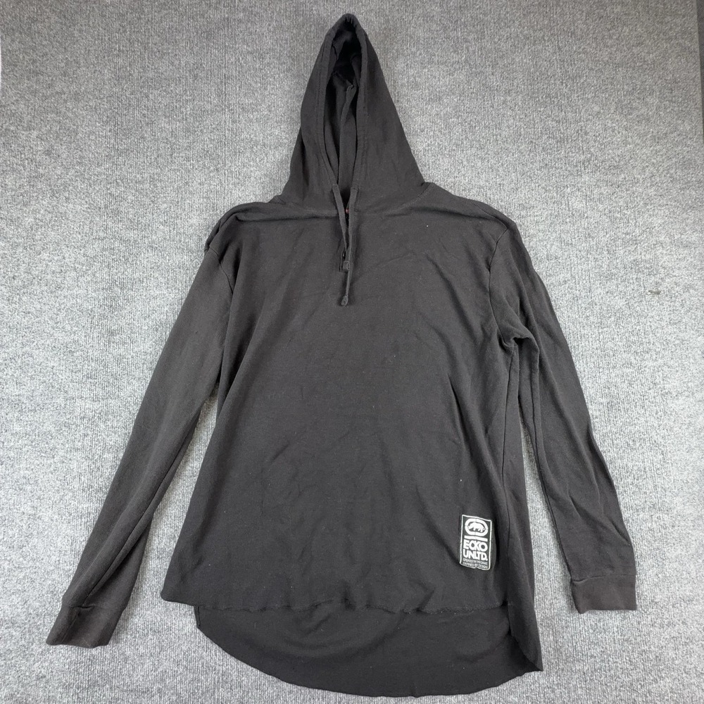 Ecko Unltd Hoodie Mens 5XL Black Thermal Waffle Knit Longline Pullover Logo